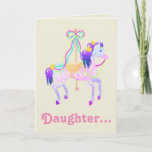 Carousel Horse Birthday card Karte<br><div class="desc">Perfekt for Daughter's Birthday! Pretty Carousel Horse with ribbons and butterflies on pink and purple stripes. Text: Daughter. May your dreams come true! HAPPY BIRTHDAY *Visit PartyFactory Sammlungen for matching Carousel Horse products!</div>