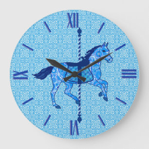 Carousel Horse - Cobalt and Sky Blue Große Wanduhr
