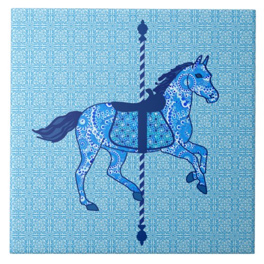 Carousel Horse - Cobalt und Sky Blue Fliese (Vorderseite)