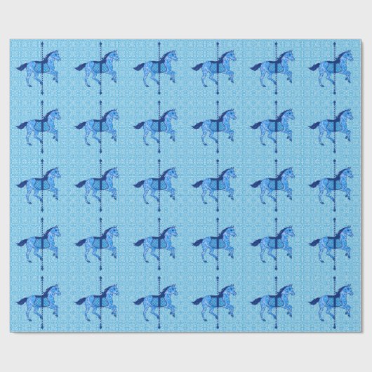 Carousel Horse - Cobalt und Sky Blue Geschenkpapier (Flach)