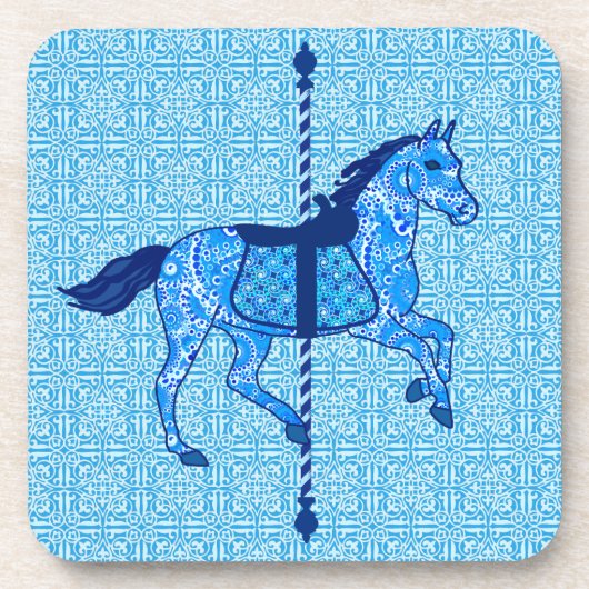 Carousel Horse - Cobalt und Sky Blue Getränkeuntersetzer (Vorderseite)