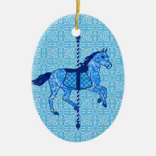 Carousel Horse - Cobalt und Sky Blue Keramikornament