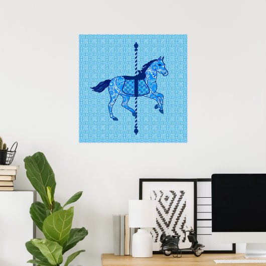 Carousel Horse - Cobalt und Sky Blue Poster (Heimbüro)