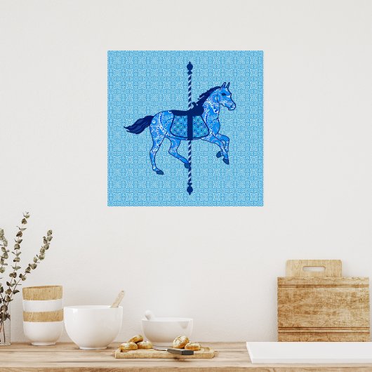Carousel Horse - Cobalt und Sky Blue Poster (Küche)