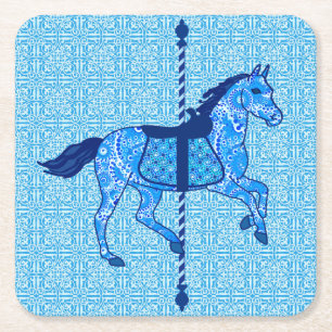 Carousel Horse - Cobalt und Sky Blue Rechteckiger Pappuntersetzer