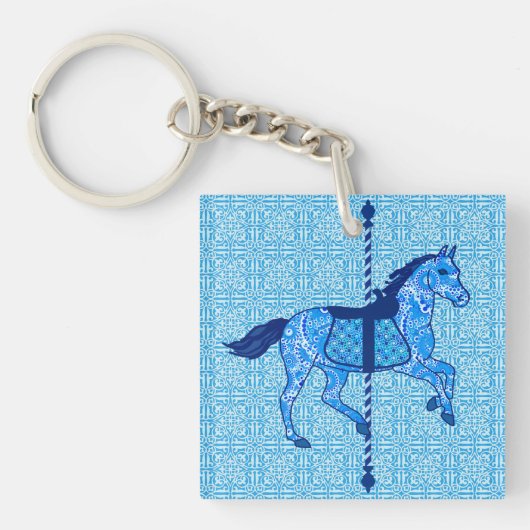 Carousel Horse - Cobalt und Sky Blue Schlüsselanhänger (Vorderseite)