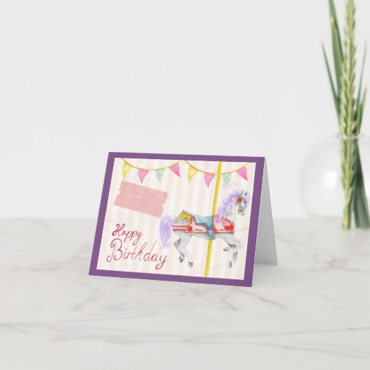 Carousel Horse Happy Birthday Card Karte (Vorderseite)