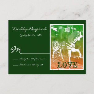 Carousel Horse Hunter Green Wedding RSVP Cards Karte