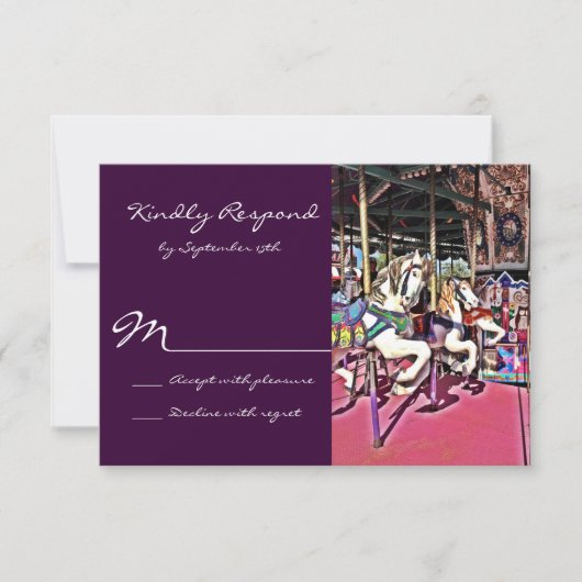 Carousel Horse Lila Carnival Wedding RSVP Cards (Vorderseite)
