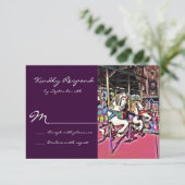 Carousel Horse Lila Carnival Wedding RSVP Cards (Stehend Vorderseite)