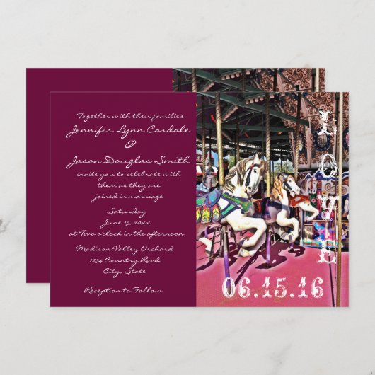Carousel Horses Love Carnival Wedding Invitations Einladung (Vorne/Hinten)