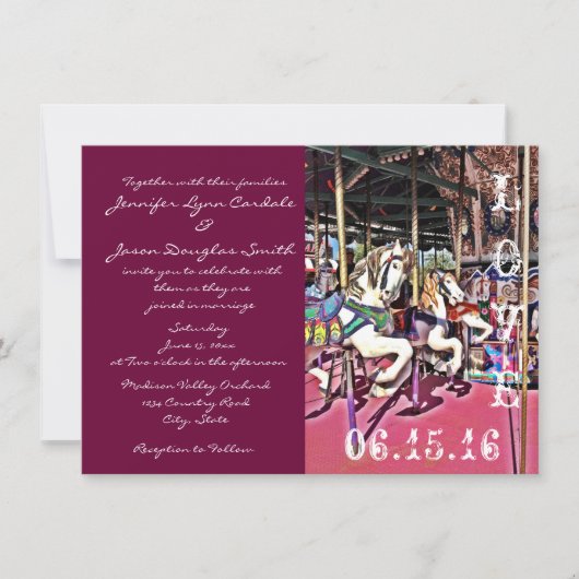 Carousel Horses Love Carnival Wedding Invitations Einladung (Vorderseite)