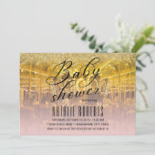 Carousel Modern Gold & Pink Typografy Baby Shower Einladung (Stehend Vorderseite)