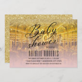 Carousel Modern Gold & Pink Typografy Baby Shower Einladung (Vorne/Hinten)