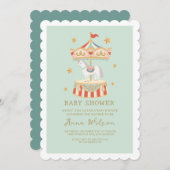Carousel Pastel Sage Green Niedlich Baby Dusche Einladung (Vorne/Hinten)