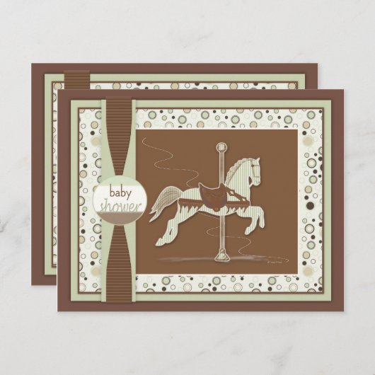 Carousel Pferde Babydusche Einladung (Vorne/Hinten)