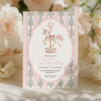 Carousel Pink Erster Geburtstag Einladung