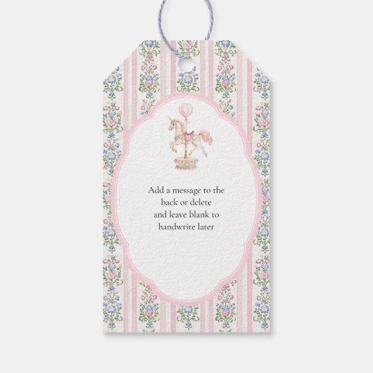 Carousel Pink First Birthday Geschenkanhänger (Rückseite)