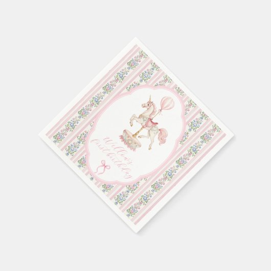 Carousel Pink First Birthday Serviette (Ecke)