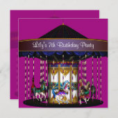 Carousel Ponies Girls 7. Geburtstagsparty Einladung (Vorne/Hinten)