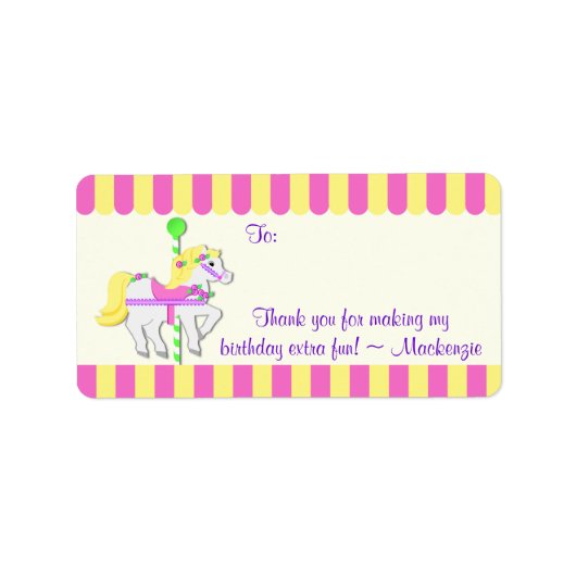 Carousel Pony Birthday Favor Tag Adressaufkleber (Vorne)