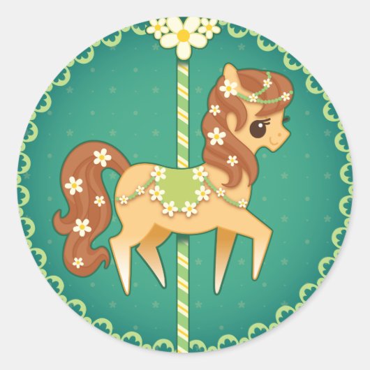 Carousel Pony - Daisy Blume Runder Aufkleber (Vorderseite)