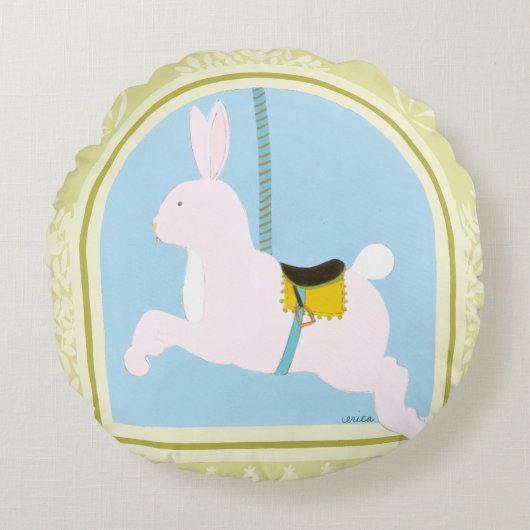 Carousel Rabbit von June Erica Vess Rundes Kissen (Vorderseite)