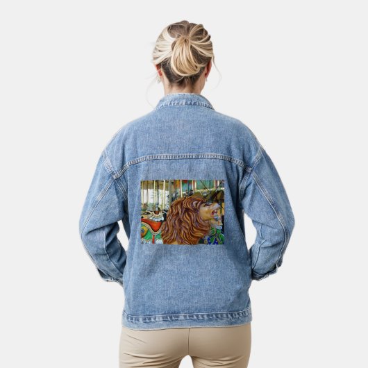 Carousel Roaring Lion Brown Mane Red Green Saddle Jeansjacke (Modell)