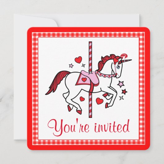 Carousel Unicorn Valentinstag Party Einladung (Vorderseite)