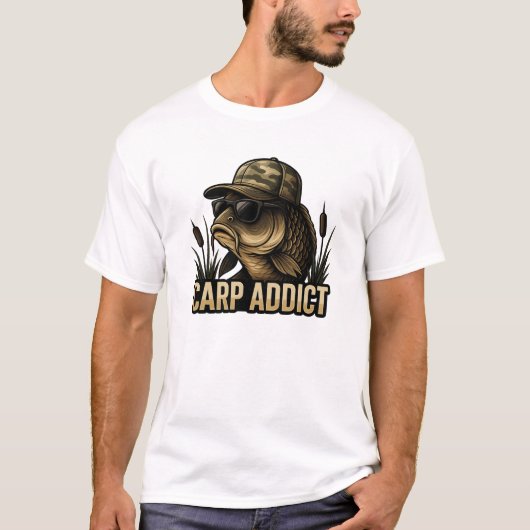 Carp Addict Funny Fishing Adventure T-Shirt (Vorderseite)