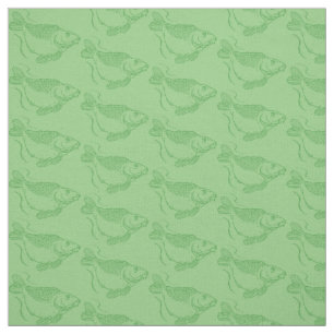 Carp Fish Print Khaki Green Fishing Stoff