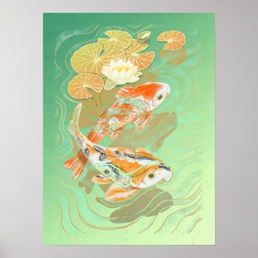 Carp Koi Fish Water Lily Pond Poster (Vorne)