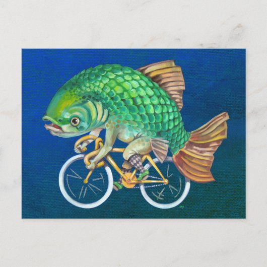 Carp Riding A Bicycle Postkarte (Vorderseite)