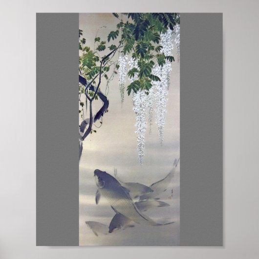 Carp und White Wisteria, Watanabe Seitei Poster (Vorne)
