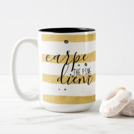 Carpe das f'ing Diem Goldstreifen-Muster Zweifarbige Tasse