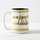 Carpe das f'ing Diem Goldstreifen-Muster Zweifarbige Tasse (Links)