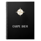 Carpe Diem auf Schwarz mit Gold White Compass Notizblock (Vorderseite)