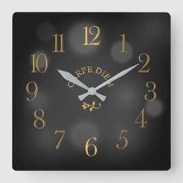 Carpe Diem Black Bokeh Acrylic Wall Clock Quadratische Wanduhr