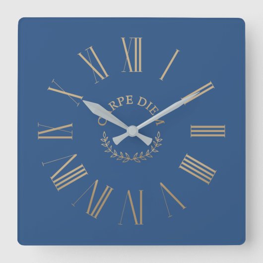 Carpe Diem Blue Acrylic Wall Clock Quadratische Wanduhr (Vorderseite)
