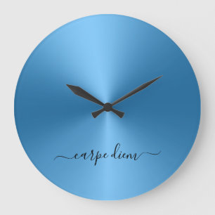 Carpe Diem Blue Metallic Style Acrylic Große Wanduhr