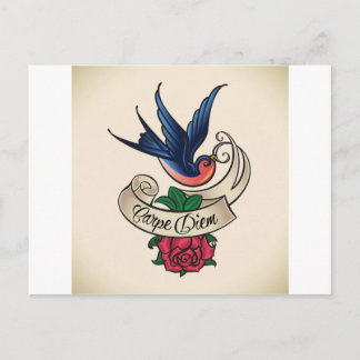 Carpe Diem Bluebird Tattoo Postkarte