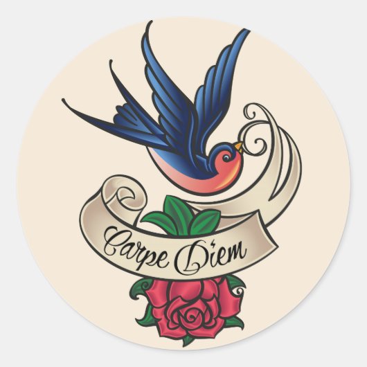 Carpe Diem Bluebird Tattoo Runder Aufkleber (Vorderseite)