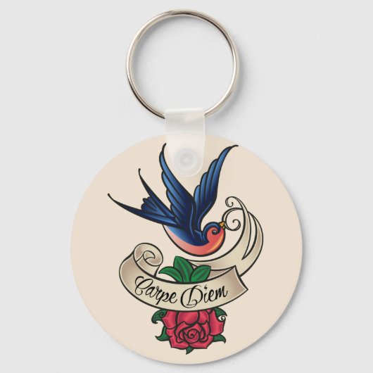 Carpe Diem Bluebird Tattoo Schlüsselanhänger (Vorderseite)