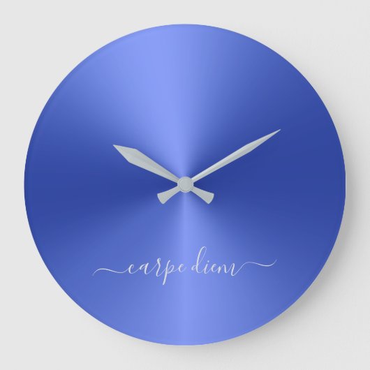 Carpe Diem Dark Blue Metallic Style Acrylic Große Wanduhr (Vorderseite)