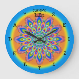 Carpe Diem ergreift den Tag Mandala Wanduhr. Große Wanduhr