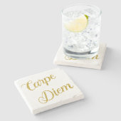 Carpe Diem Gold Imitat Glitzer Metallische Sequenz Steinuntersetzer (Seitenansicht)