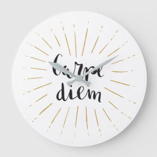 Carpe Diem Hand-lettered Typography Design Große Wanduhr