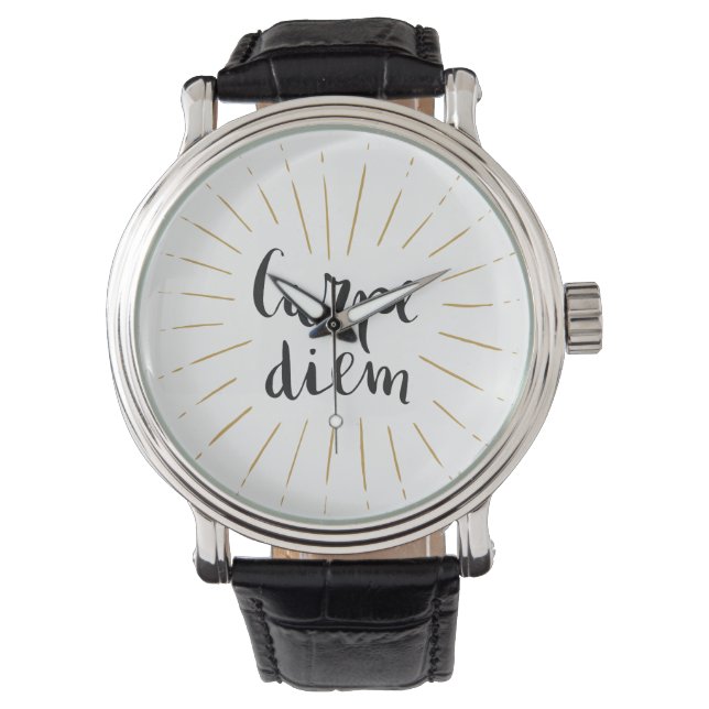 Carpe Diem Handschrift Typografie Design Armbanduhr (Vorderseite)