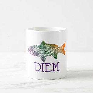 Carpe Diem Karpfen Diem ergreifen die Kaffeetasse
