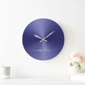 Carpe Diem Navy Blue Metallic Style Acrylic Große Wanduhr (Zuhause)